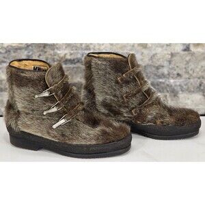 Vtg 60s Fur Mukluk Ankle Boot Wolverine Jean-Claude Killy France Apres-Ski Boho